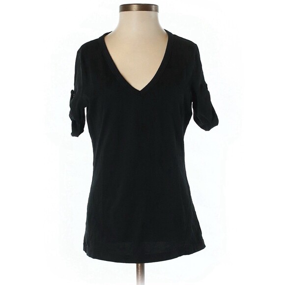 Lauren by Ralph Lauren Black Cotton 3/4 Sleeve V-Neck T-shirt Size XS - Picture 1 of 2